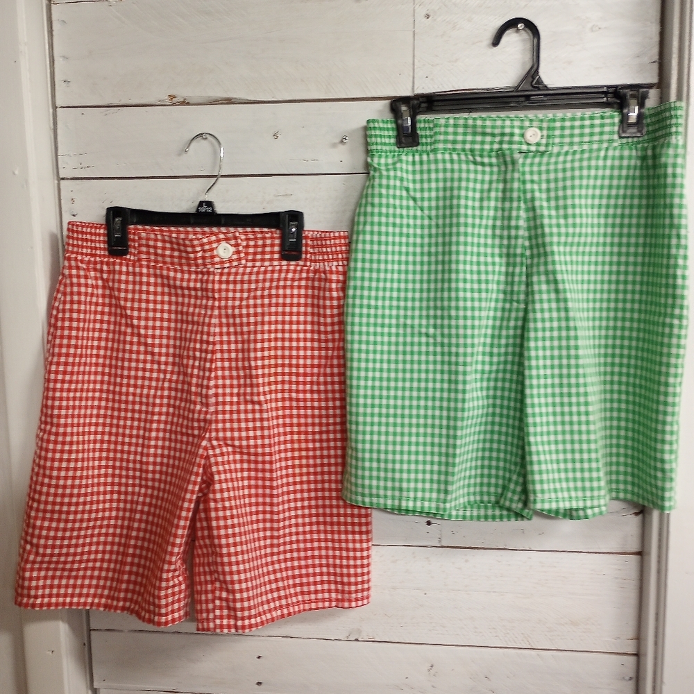 Vintage Sanibel Sport Gingham Shorts Lot Red Green Size 12 High Waist Mid Mod